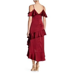 The Room Red Silky Soft Off Shoulder Ruffle Dress